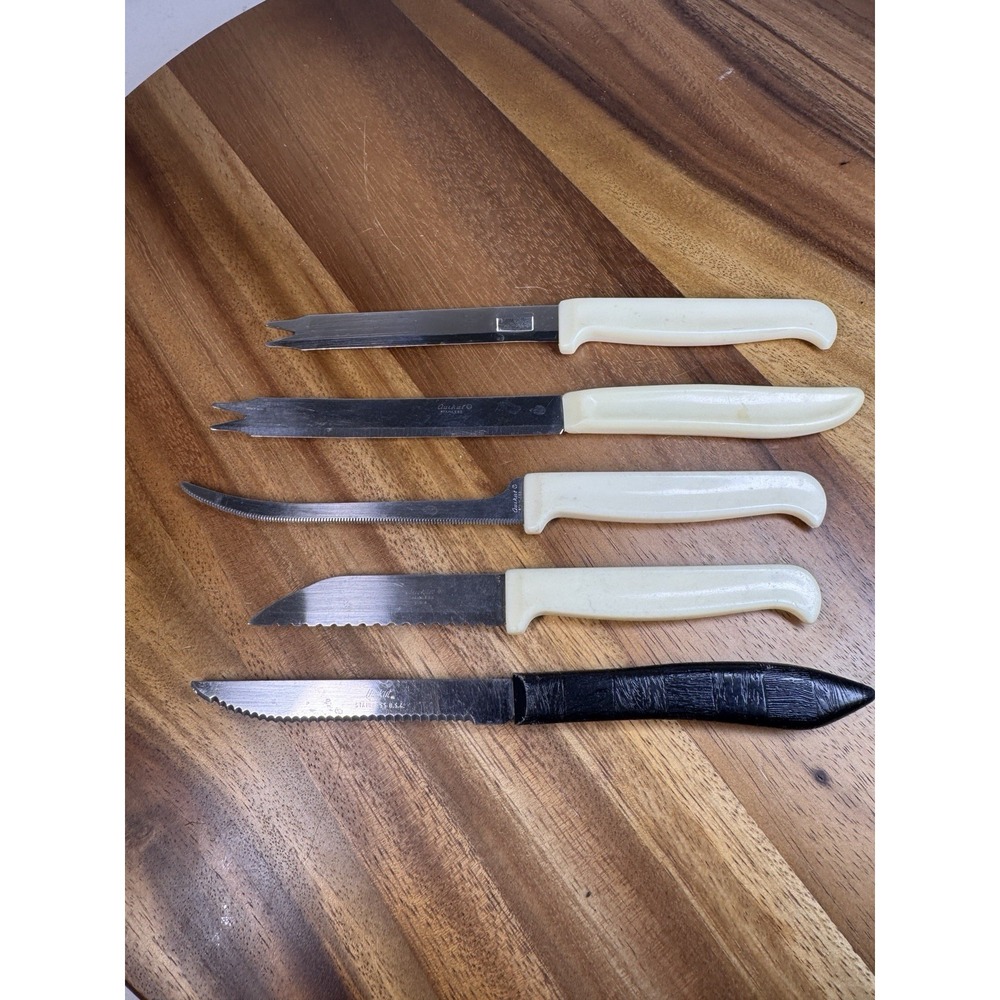 Vtg Quikut Fruit & Vegetable Knives Stainless Cream Handle Tomato Knife
